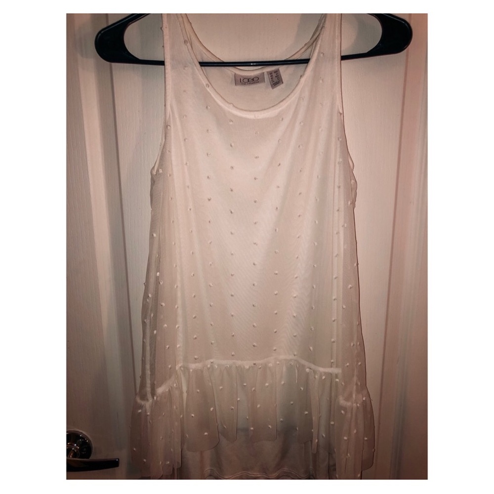 LOGO Polka Dotted Lace White Tank Top Blouse.